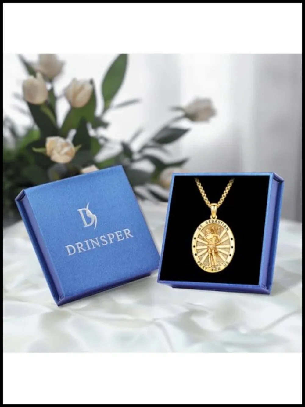 St Sebastian Medal Necklace 925 Sterling Silver Gold Plated Pendant for